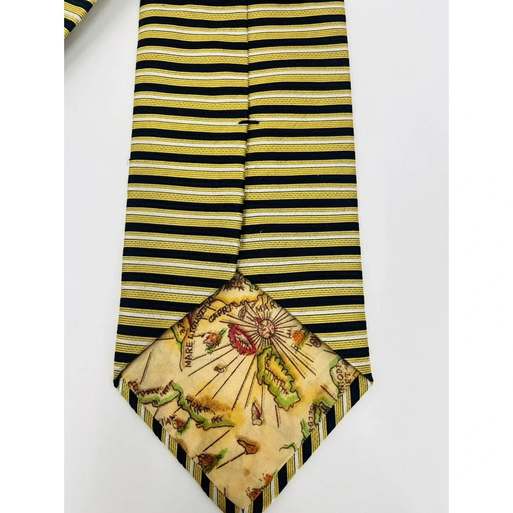 Bruno Piattelli Navy Blue Gold Silver Striped 100% Silk Necktie Classic
